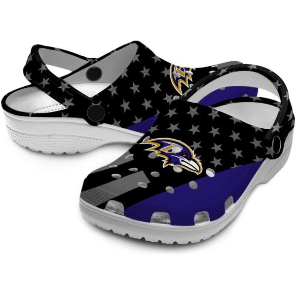 Baltimore Ravens Stellar Stripes Theme Crocs Latest Model