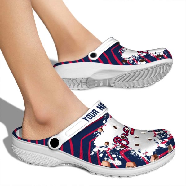 Custom Atlanta Braves Zigzag Paint Burst Crocs High quality