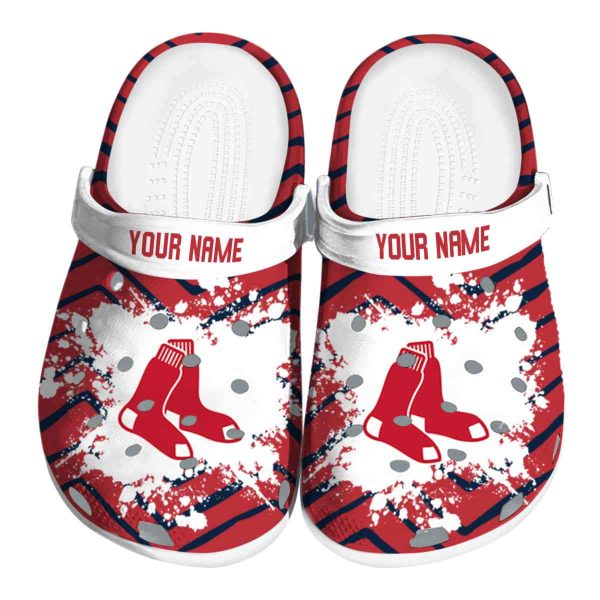 Custom Boston Red Sox Zigzag Paint Burst Crocs Best selling