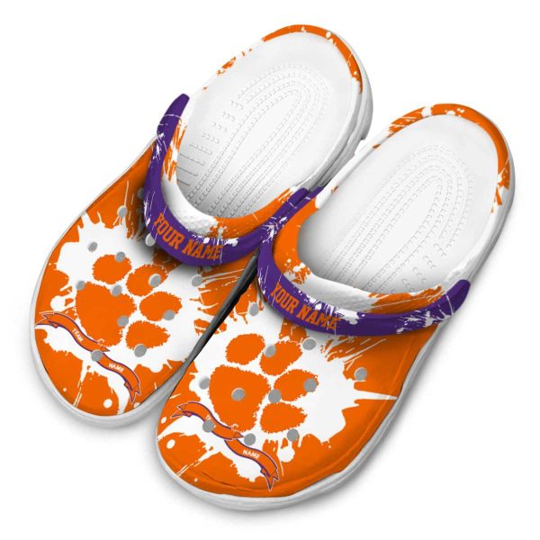Custom Clemson Tigers Splatter Pattern Crocs Trendy