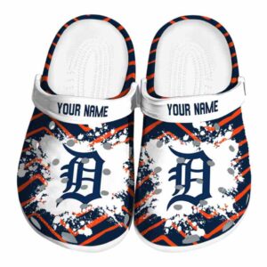Custom Detroit Tigers Zigzag Paint Burst Crocs Best selling