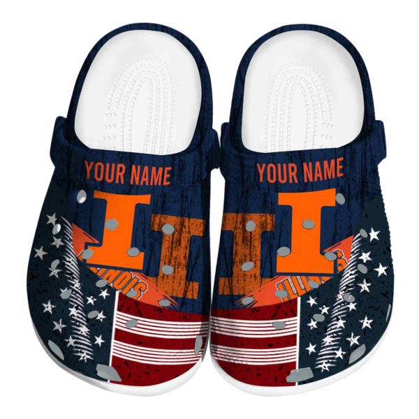 Custom Illinois Fighting Illini Star Spangled Side Pattern Crocs Best selling