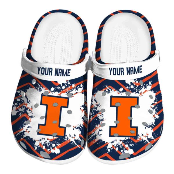 Custom Illinois Fighting Illini Zigzag Paint Burst Crocs Best selling