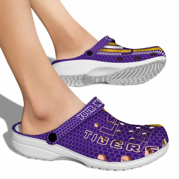 Custom LSU Tigers Contrasting Stripes Crocs High quality
