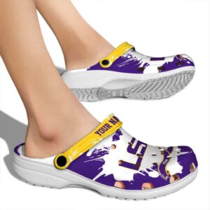 Custom LSU Tigers Splatter Pattern Crocs High quality