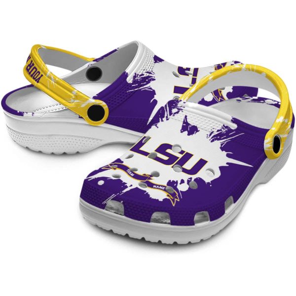 Custom LSU Tigers Splatter Pattern Crocs Latest Model
