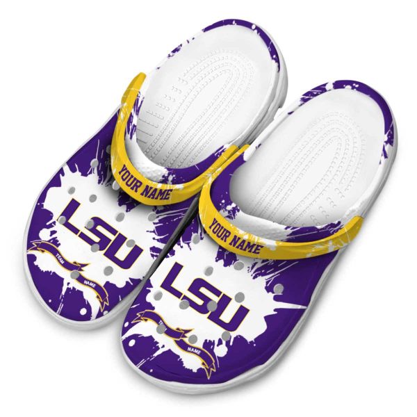 Custom LSU Tigers Splatter Pattern Crocs Trendy
