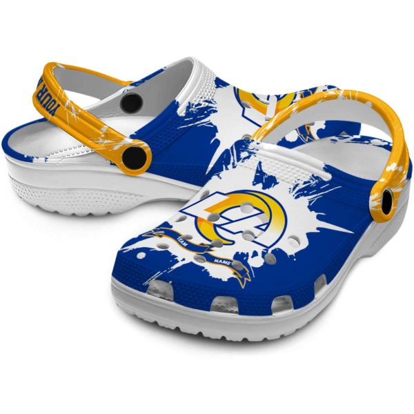 Custom Los Angeles Rams Splatter Pattern Crocs Latest Model