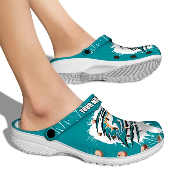 Custom Miami Dolphins Splash Motif Background Crocs High quality