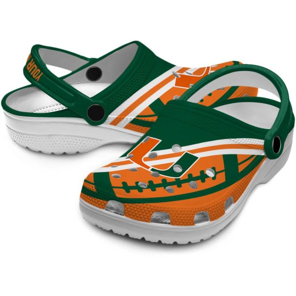 Custom Miami Hurricanes Football Motif Crocs Latest Model