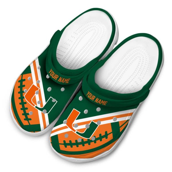 Custom Miami Hurricanes Football Motif Crocs Trendy