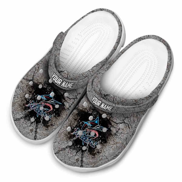 Custom Miami Marlins Cracked Ground Texture Crocs Trendy