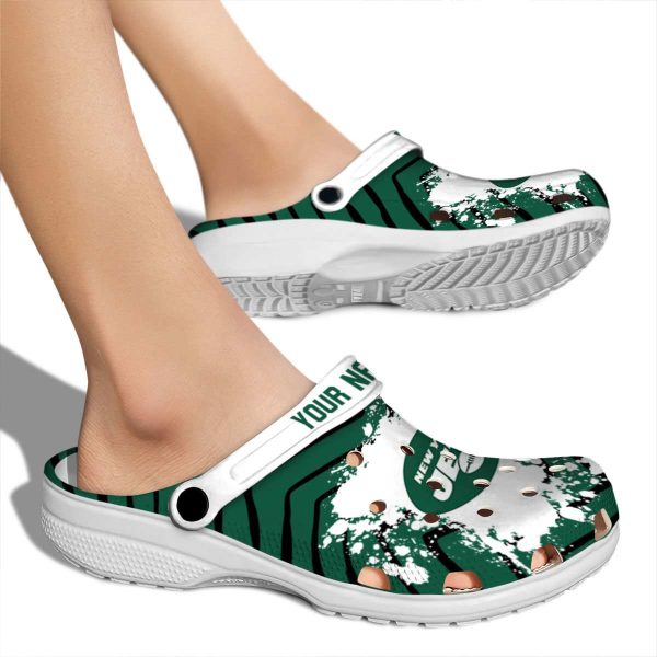 Custom New York Jets Zigzag Paint Burst Crocs High quality