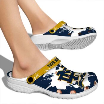 Custom Notre Dame Fighting Irish Splatter Pattern Crocs High quality