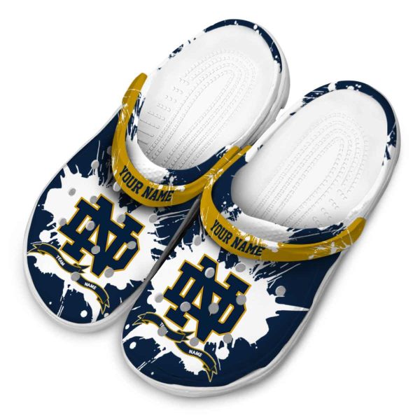 Custom Notre Dame Fighting Irish Splatter Pattern Crocs Trendy