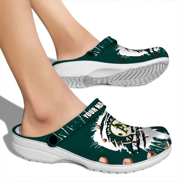 Custom Oakland Athletics Splash Motif Background Crocs High quality