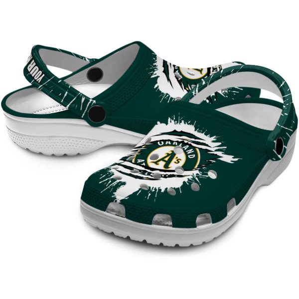 Custom Oakland Athletics Splash Motif Background Crocs Latest Model
