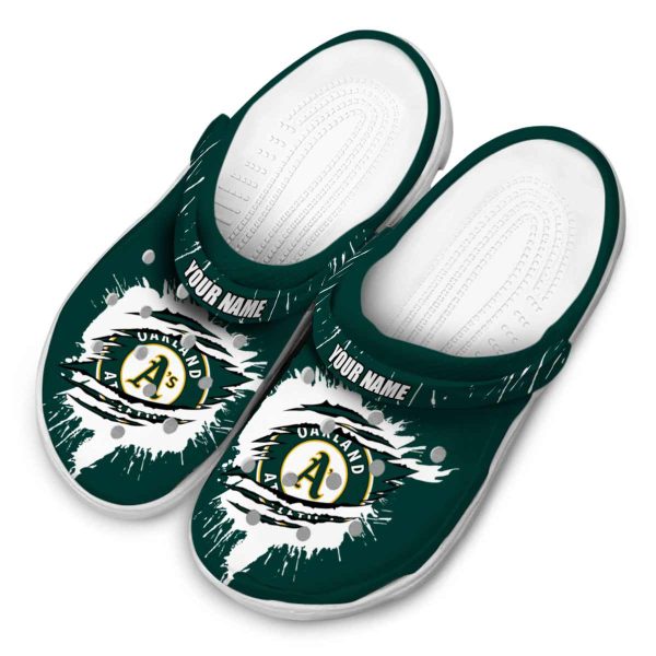 Custom Oakland Athletics Splash Motif Background Crocs Trendy