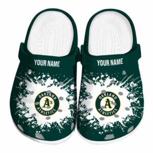 Custom Oakland Athletics Splatter Background Crocs Best selling