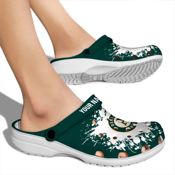 Custom Oakland Athletics Splatter Background Crocs High quality