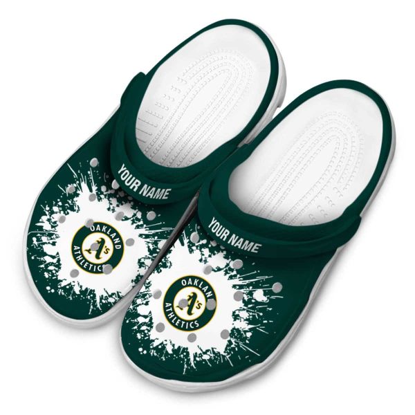 Custom Oakland Athletics Splatter Background Crocs Trendy