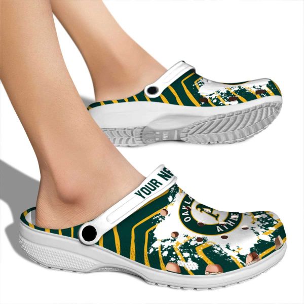 Custom Oakland Athletics Zigzag Paint Burst Crocs High quality