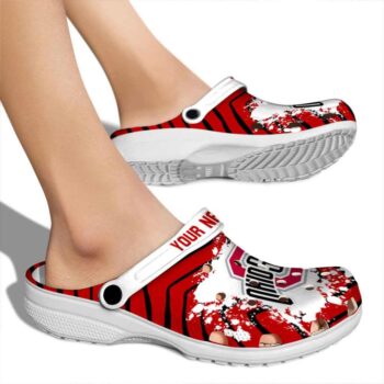 Custom Ohio State Buckeyes Zigzag Paint Burst Crocs High quality