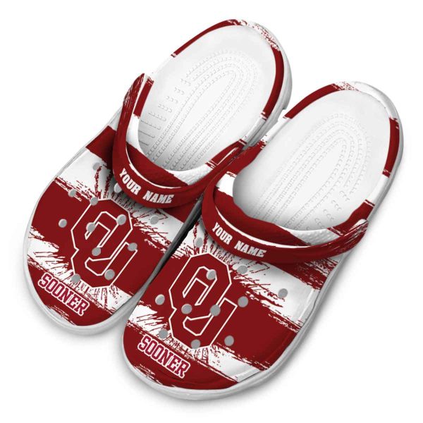 Custom Oklahoma Sooners Paint Splatter Graphics Crocs Trendy