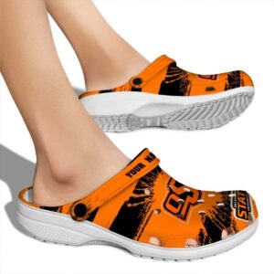 Custom Oklahoma State Cowboys Paint Splatter Graphics Crocs High quality