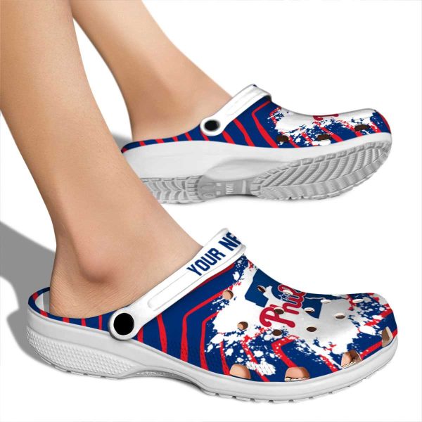 Custom Philadelphia Phillies Zigzag Paint Burst Crocs High quality