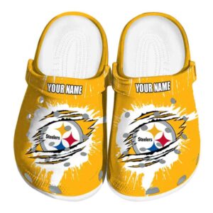 Custom Pittsburgh Steelers Splash Motif Background Crocs Best selling