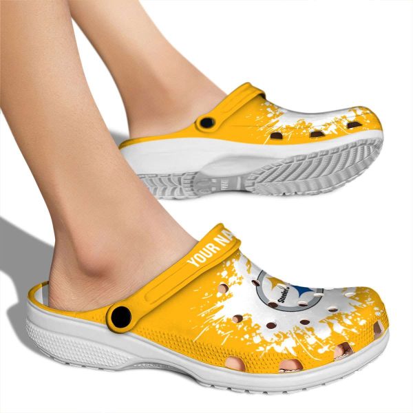Custom Pittsburgh Steelers Splatter Background Crocs High quality