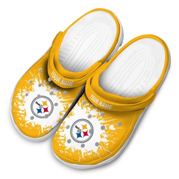 Custom Pittsburgh Steelers Splatter Background Crocs Trendy