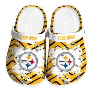 Custom Pittsburgh Steelers Zigzag Paint Burst Crocs Best selling