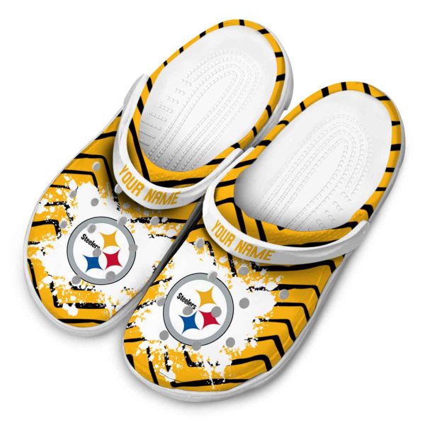 Custom Pittsburgh Steelers Zigzag Paint Burst Crocs Trendy