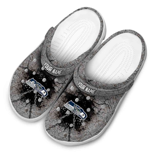 Custom Seattle Seahawks Cracked Ground Texture Crocs Trendy