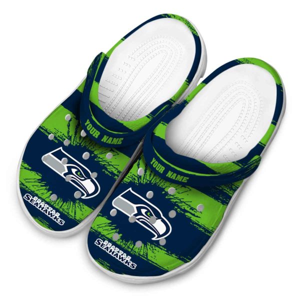 Custom Seattle Seahawks Paint Splatter Graphics Crocs Trendy