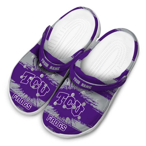 Custom TCU Horned Frogs Paint Splatter Graphics Crocs Trendy