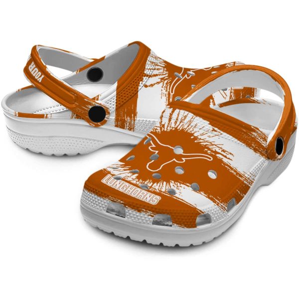 Custom Texas Longhorns Paint Splatter Graphics Crocs Latest Model