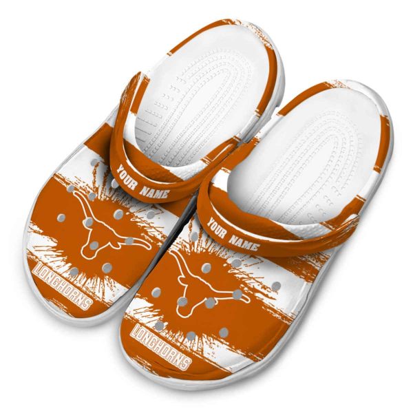 Custom Texas Longhorns Paint Splatter Graphics Crocs Trendy