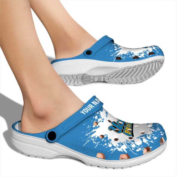 Custom UCLA Bruins Splatter Background Crocs High quality