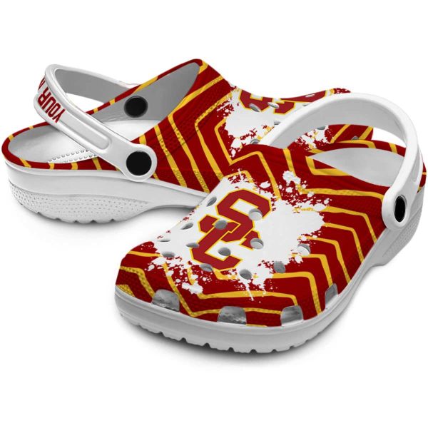 Custom USC Trojans Zigzag Paint Burst Crocs Latest Model