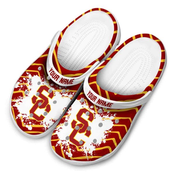 Custom USC Trojans Zigzag Paint Burst Crocs Trendy