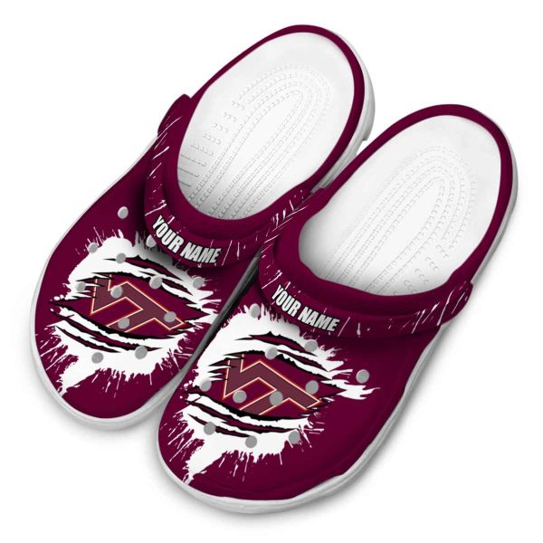 Custom Virginia Tech Hokies Splash Motif Background Crocs Trendy