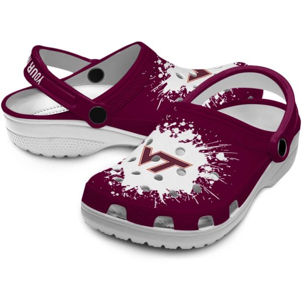 Custom Virginia Tech Hokies Splatter Background Crocs Latest Model