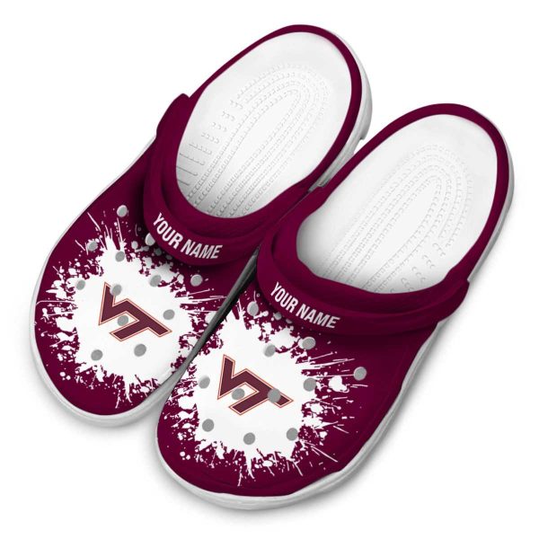 Custom Virginia Tech Hokies Splatter Background Crocs Trendy