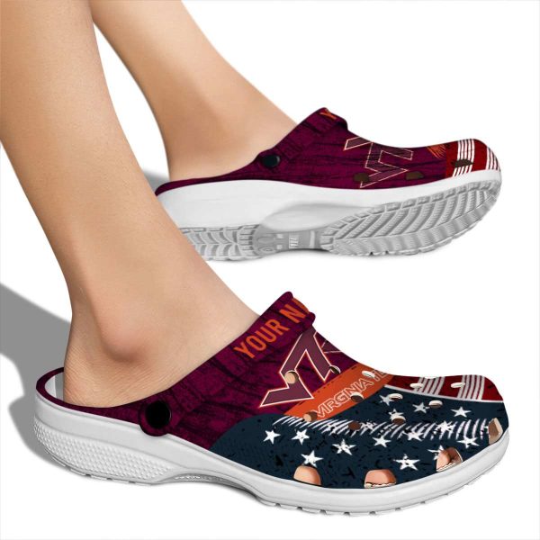 Custom Virginia Tech Hokies Star Spangled Side Pattern Crocs High quality