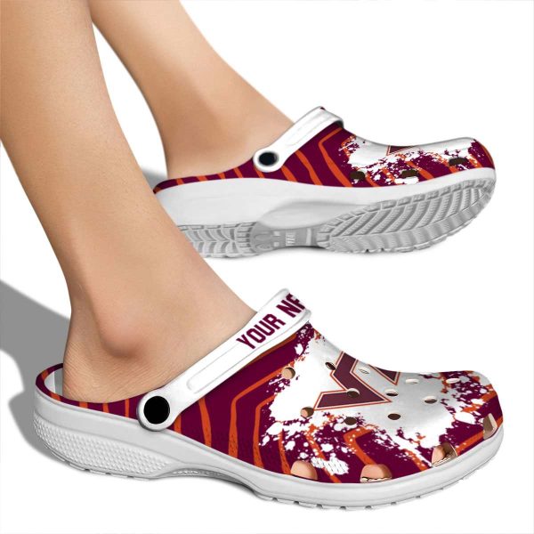 Custom Virginia Tech Hokies Zigzag Paint Burst Crocs High quality