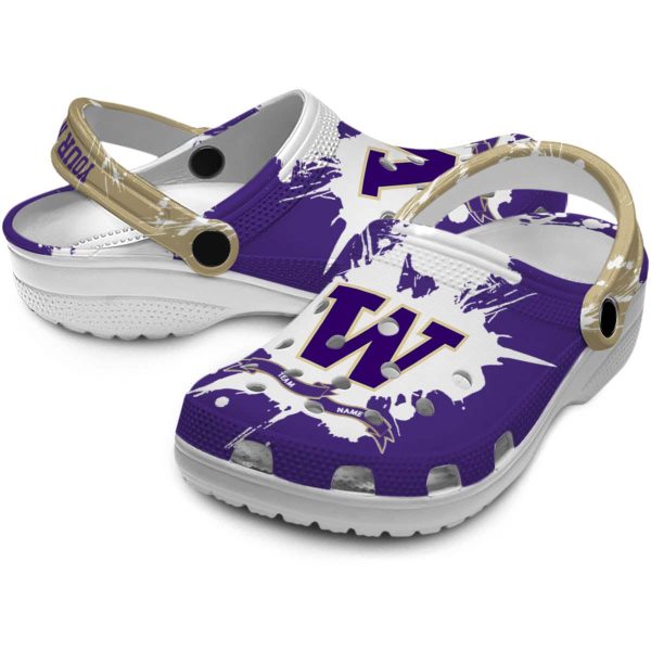 Custom Washington Huskies Splatter Pattern Crocs Latest Model