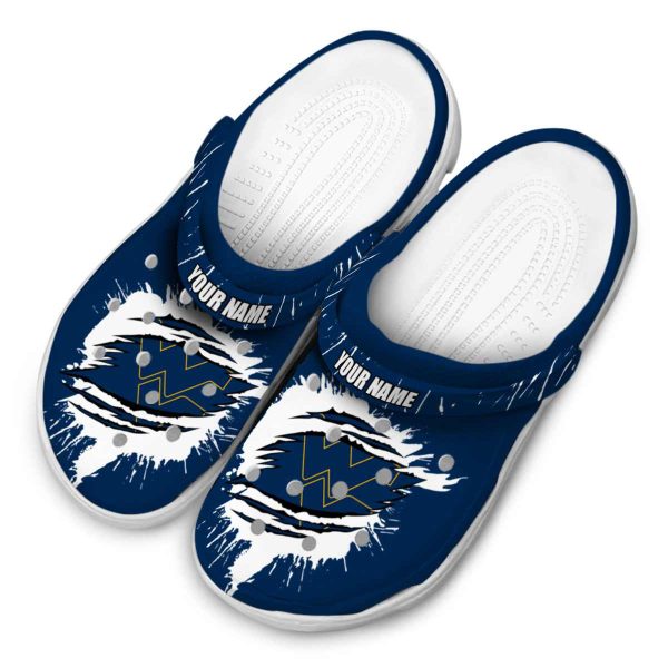 Custom West Virginia Mountaineers Splash Motif Background Crocs Trendy